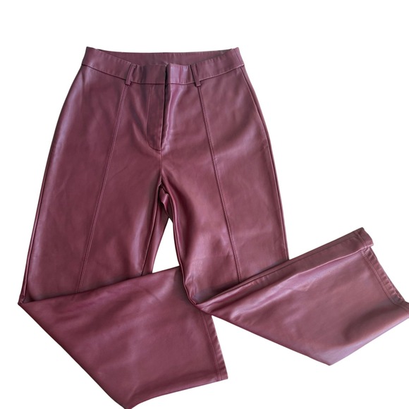 7 For All Mankind Women's Vegan Leather Pants Burgundy Straight Leg High Waist M - Picture 1 of 11